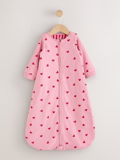 Pink/Red Heart 2.5 Tog Removable Sleeve Baby Sleep Bag