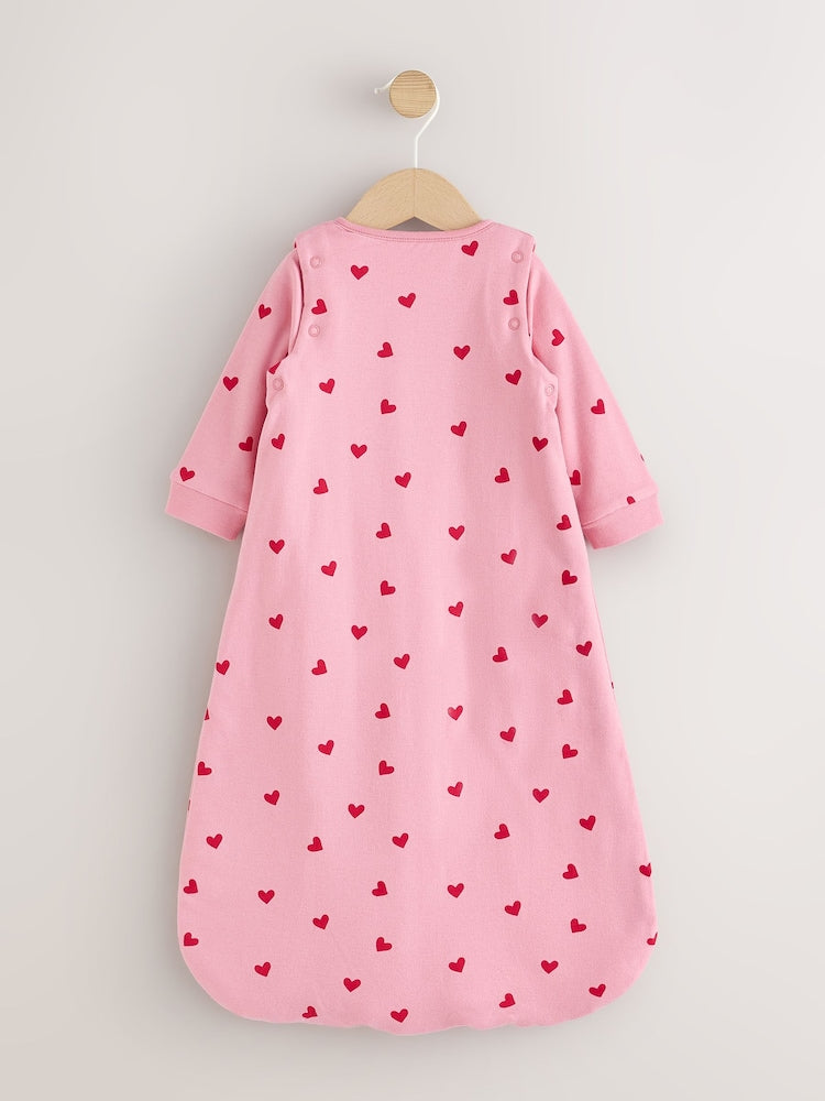 Pink/Red Heart 2.5 Tog Removable Sleeve Baby Sleep Bag