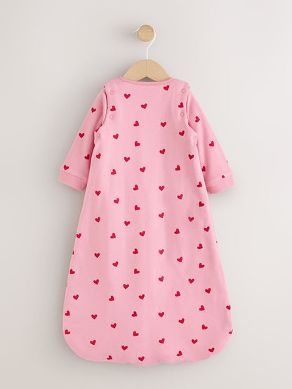 Pink/Red Heart 2.5 Tog Removable Sleeve Baby Sleep Bag