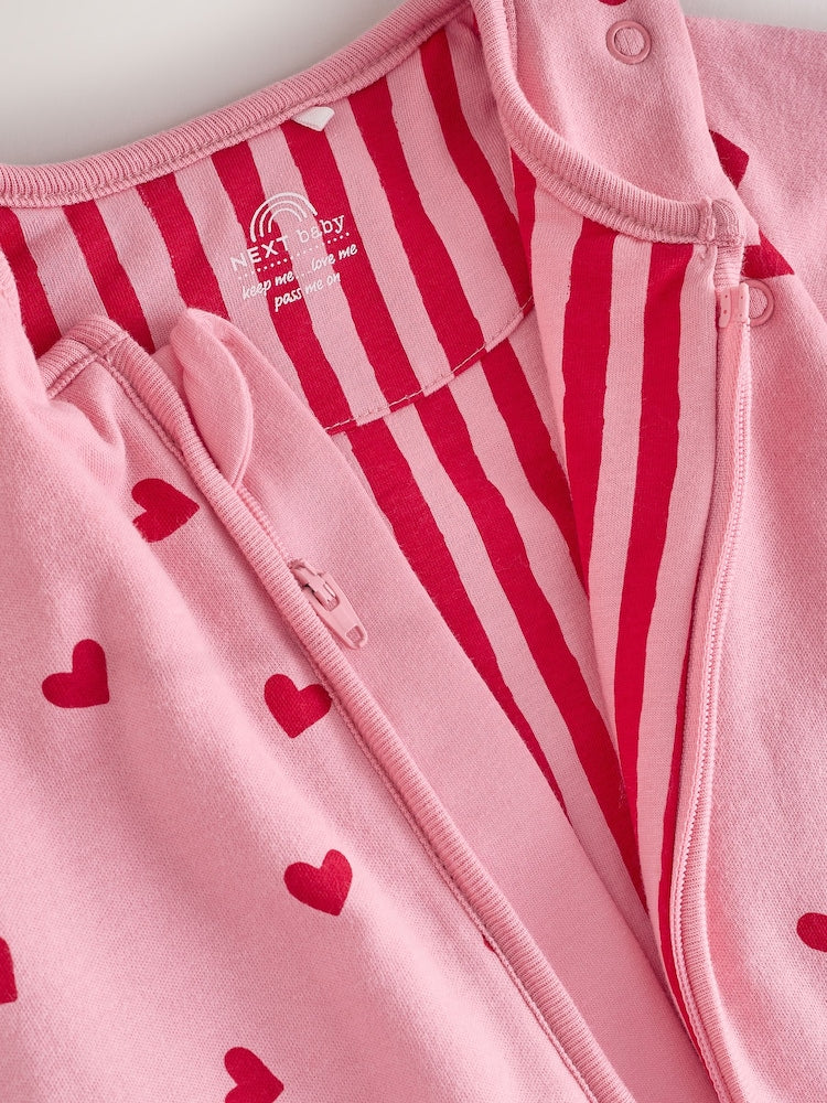 Pink/Red Heart 2.5 Tog Removable Sleeve Baby Sleep Bag