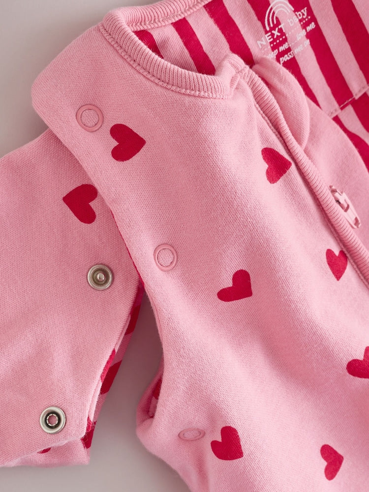 Pink/Red Heart 2.5 Tog Removable Sleeve Baby Sleep Bag