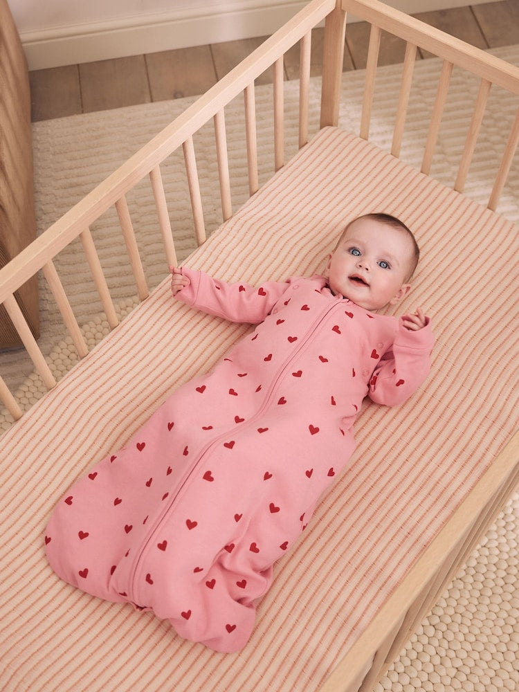 Pink/Red Heart 2.5 Tog Removable Sleeve Baby Sleep Bag - Up to 1 Month (50-56cm)