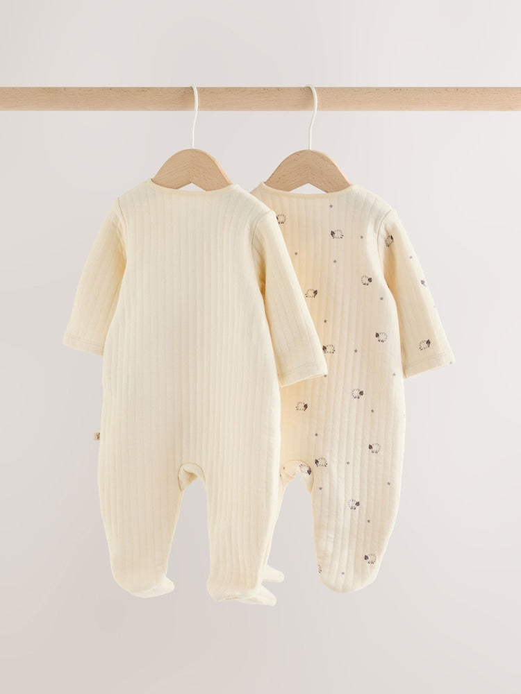 White Sheep Quilted 1 Tog Sleepsuits 2 Pack
