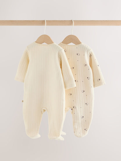 White Sheep Quilted 1 Tog Sleepsuits 2 Pack