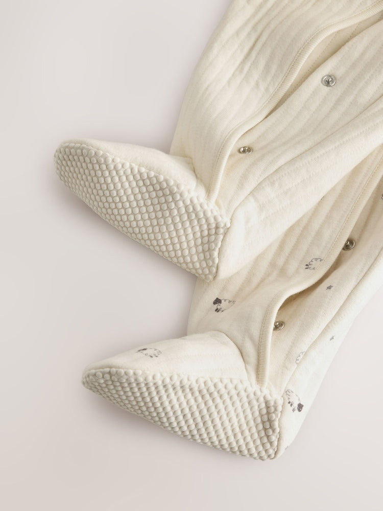 White Sheep Quilted 1 Tog Sleepsuits 2 Pack