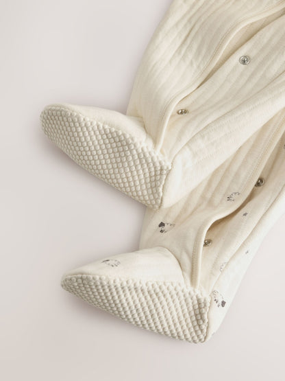 White Sheep Quilted 1 Tog Sleepsuits 2 Pack