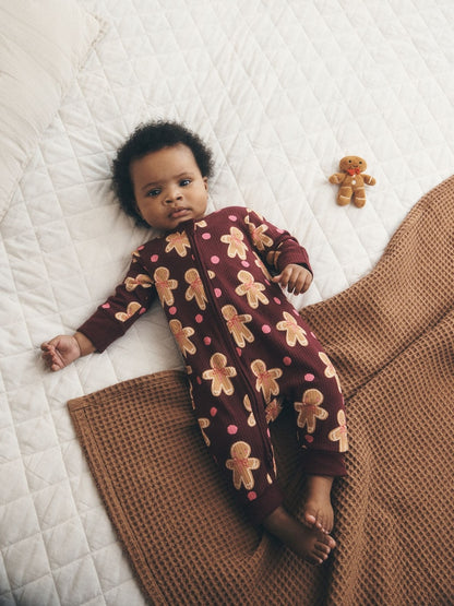 Burgundy Red Gingerbread Man Christmas Two Way Zip Sleepsuit (0mths-3yrs) - Burgundy Red Gingerbread Man / 12 - 18 Months (80 - 86cm)
