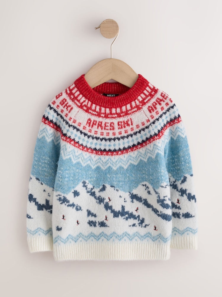 Red/Blue Christmas Knitted Crew Neck Polo Shirt (3mths-10yrs) - Red/Blue / 12-18 Months (80-86cm)