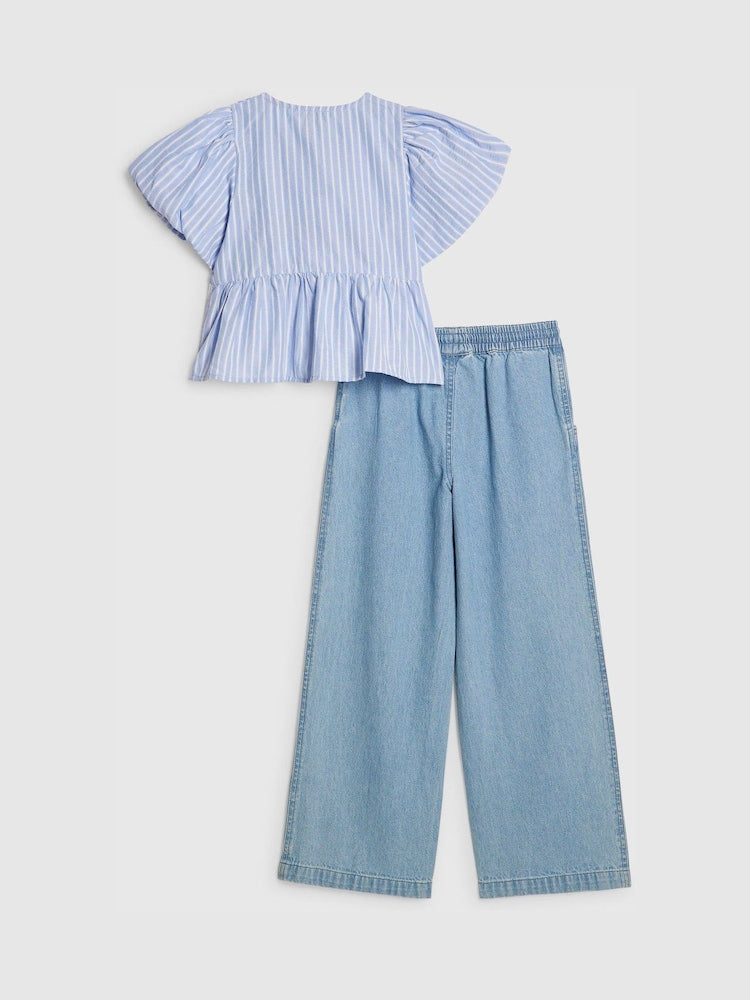 River Island Blue Seersucker Top &amp; Jeans Set