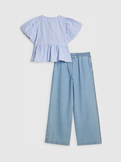 River Island Blue Seersucker Top &amp; Jeans Set