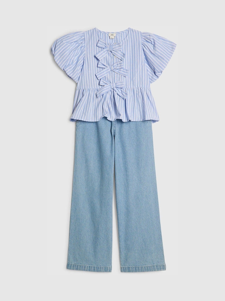 River Island Blue Seersucker Top &amp; Jeans Set