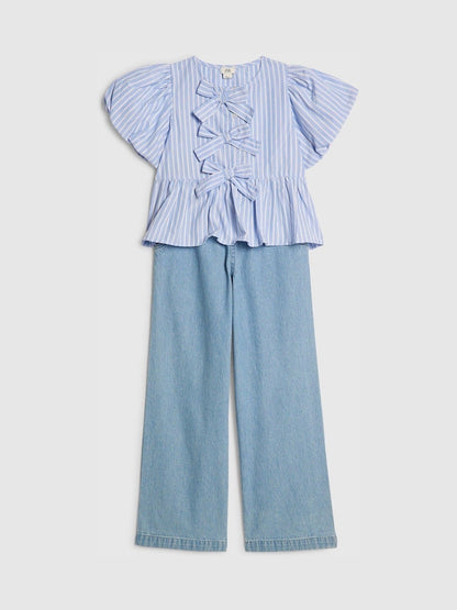 River Island Blue Seersucker Top &amp; Jeans Set