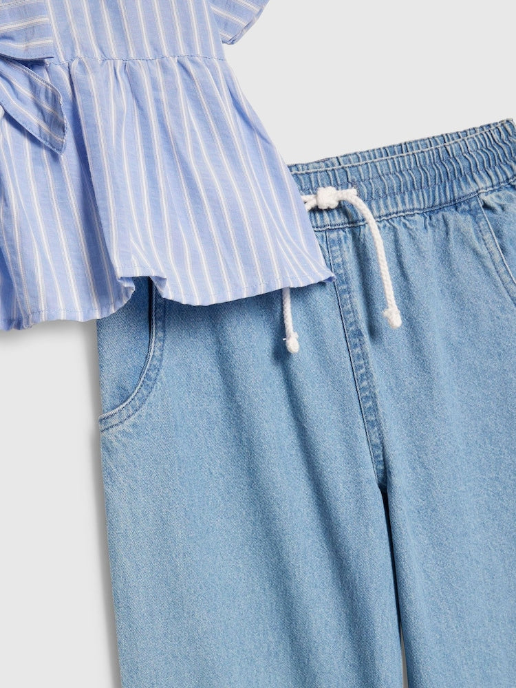 River Island Blue Seersucker Top &amp; Jeans Set