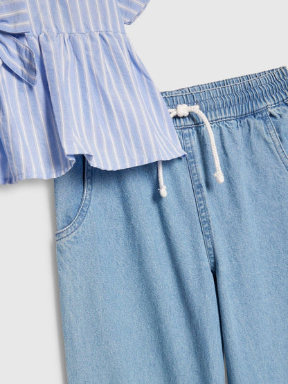 River Island Blue Seersucker Top &amp; Jeans Set