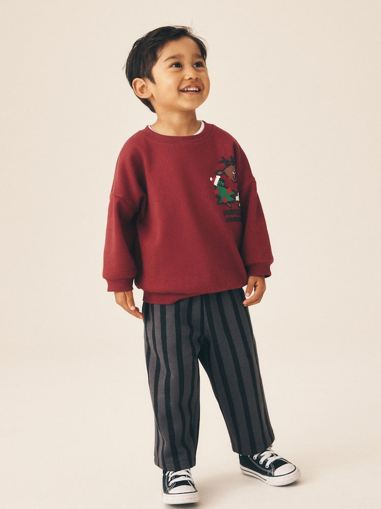 Burgundy Red Christmas Crew Neck Sweat Top &amp; Jogger Set (3mths-7yrs) - Burgundy Red Christmas / 12 - 18 Months (80 - 86cm)