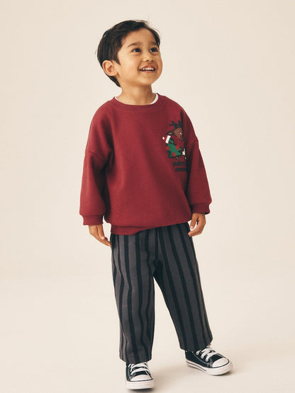 Burgundy Red Christmas Crew Neck Sweat Top &amp; Jogger Set (3mths-7yrs) - Burgundy Red Christmas / 12 - 18 Months (80 - 86cm)