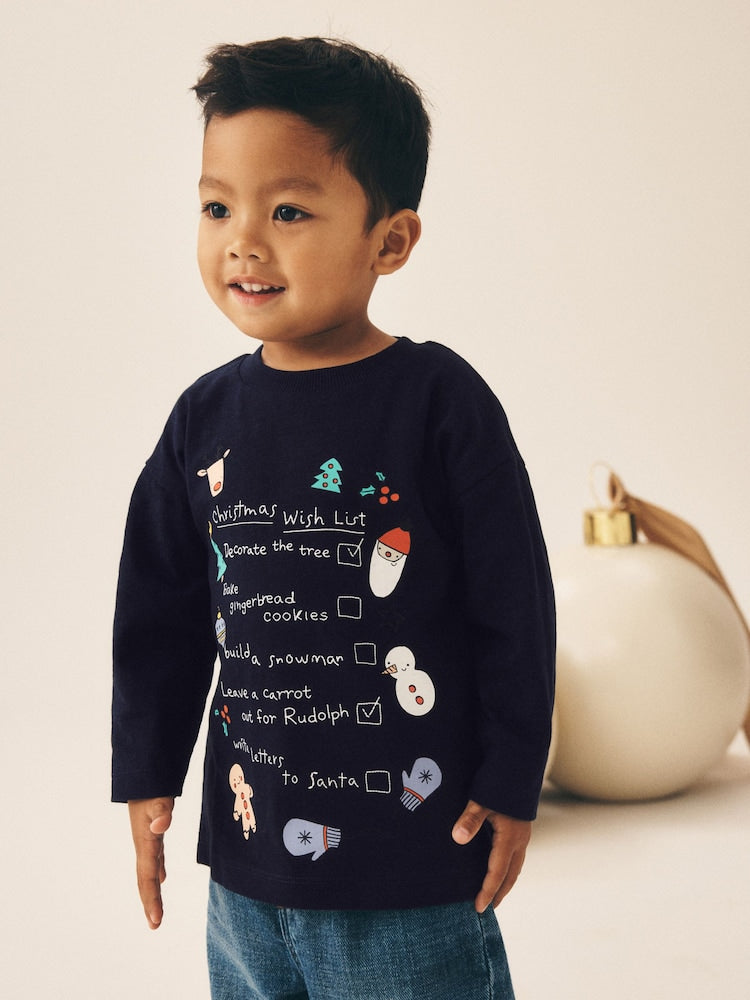 Navy Christmas Wish List Long Sleeve Christmas