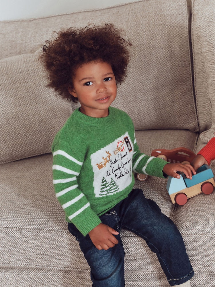 Green Christmas Knitted Crew Neck Polo Shirt (3mths-10yrs) - Green / 12-18 Months (80-86cm)