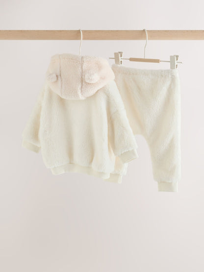 Cream Fleece Hooded Top and Joggers Baby Set (0mths-2yrs)