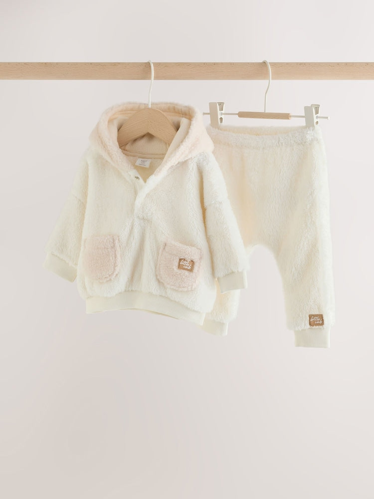Cream Fleece Hooded Top and Joggers Baby Set (0mths-2yrs)