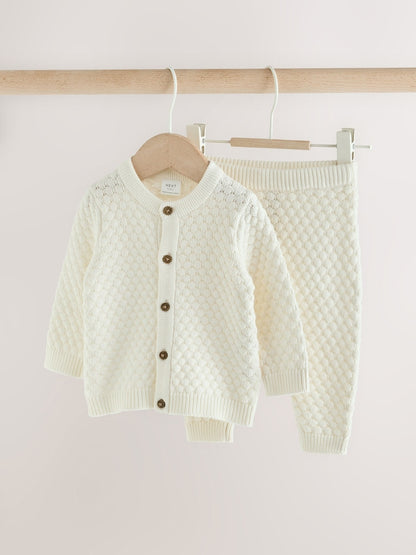 White Knitted Cardigan and Leggings Baby Set (0mths-2yrs) - White / 12 - 18 Months (80 - 86cm)