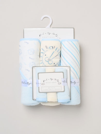 Rock-A-Bye Baby Boutique Baby Blue Hooded Towels And Wash Cloth Set 3 Pack
