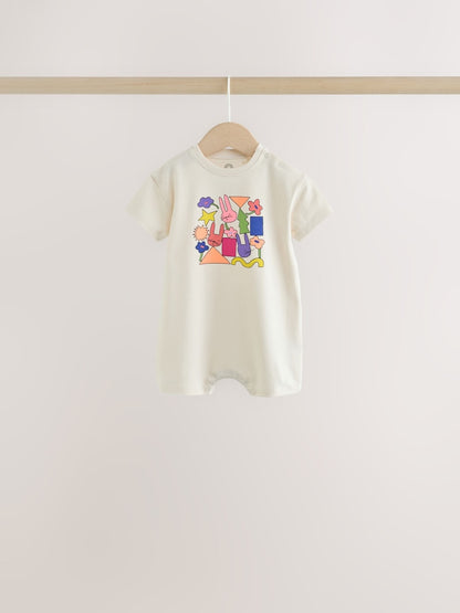 Back Printed Button Through Baby Rompers 3 Pack
