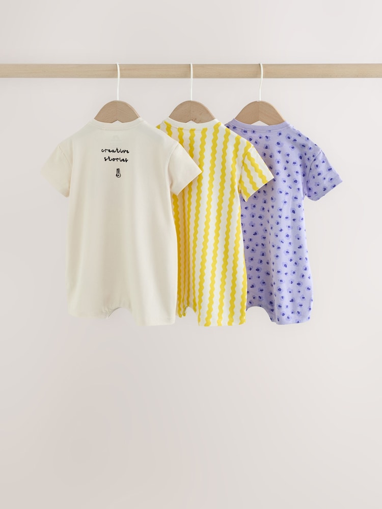 Back Printed Button Through Baby Rompers 3 Pack