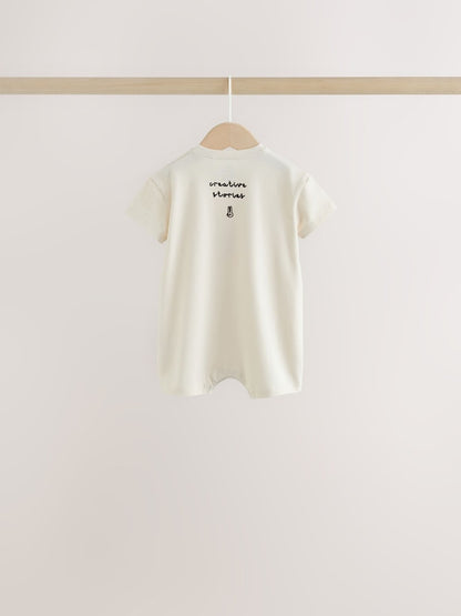 Back Printed Button Through Baby Rompers 3 Pack