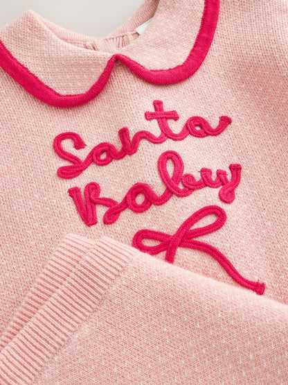 Pink Santa Knitted Baby Jumper and Leggings Set (0mths-2yrs)