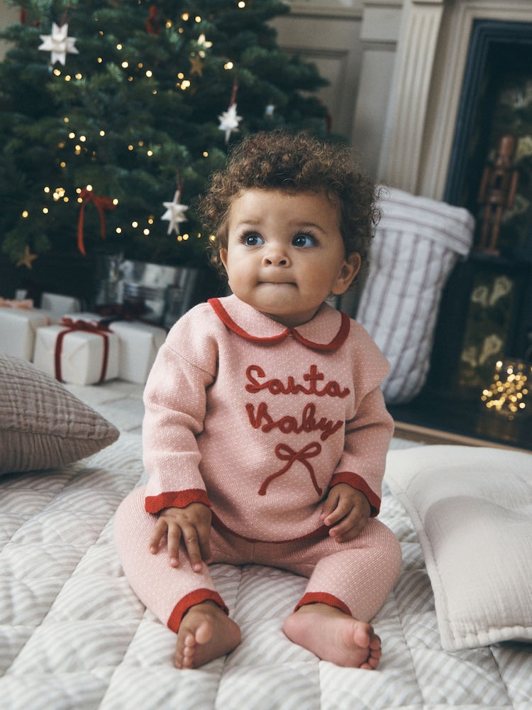 Pink Santa Knitted Baby Jumper and Leggings Set (0mths-2yrs)