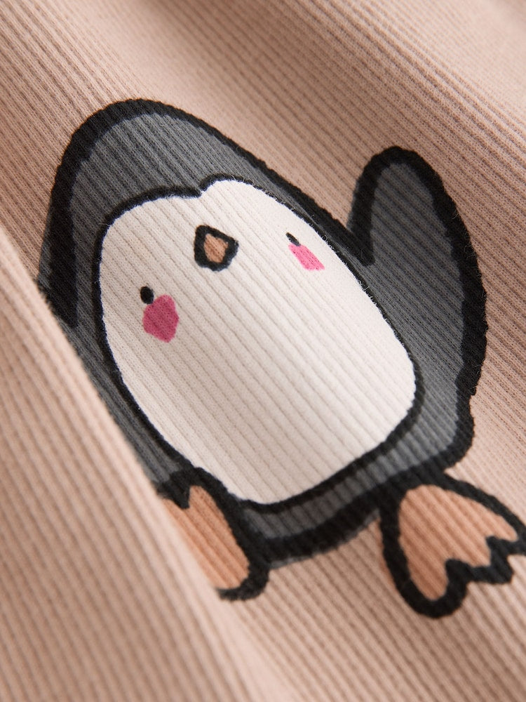 Neutral Penguin Long Sleeve Ribbed Dress (3mths-7yrs)