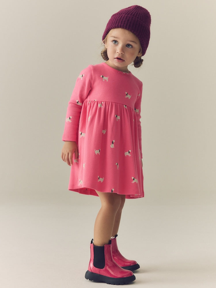 Pink Dog Long Sleeve Ribbed Dress (3mths-7yrs) - Pink Dog Long Sleeve Ribbed / 12-18 Months (80-86cm)