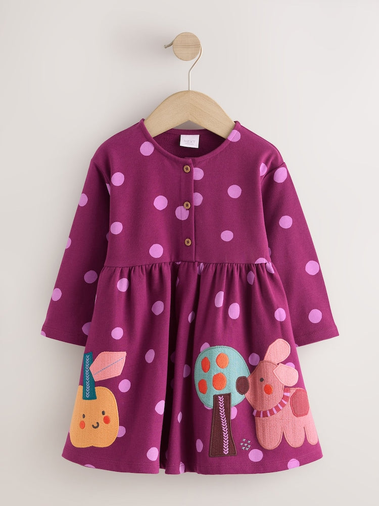 Berry Pink Long Sleeve Dress (3mths-7yrs)