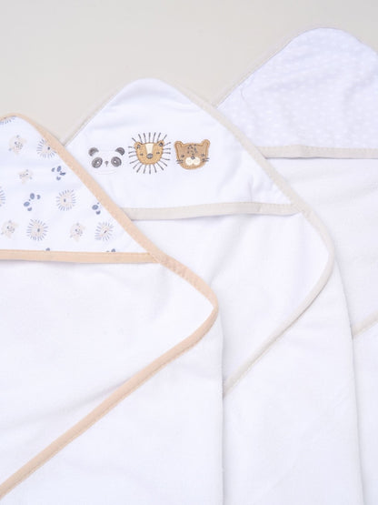 Rock-A-Bye Baby Boutique White Hooded Towels and Wash Cloth Set 3 Pack - Size One