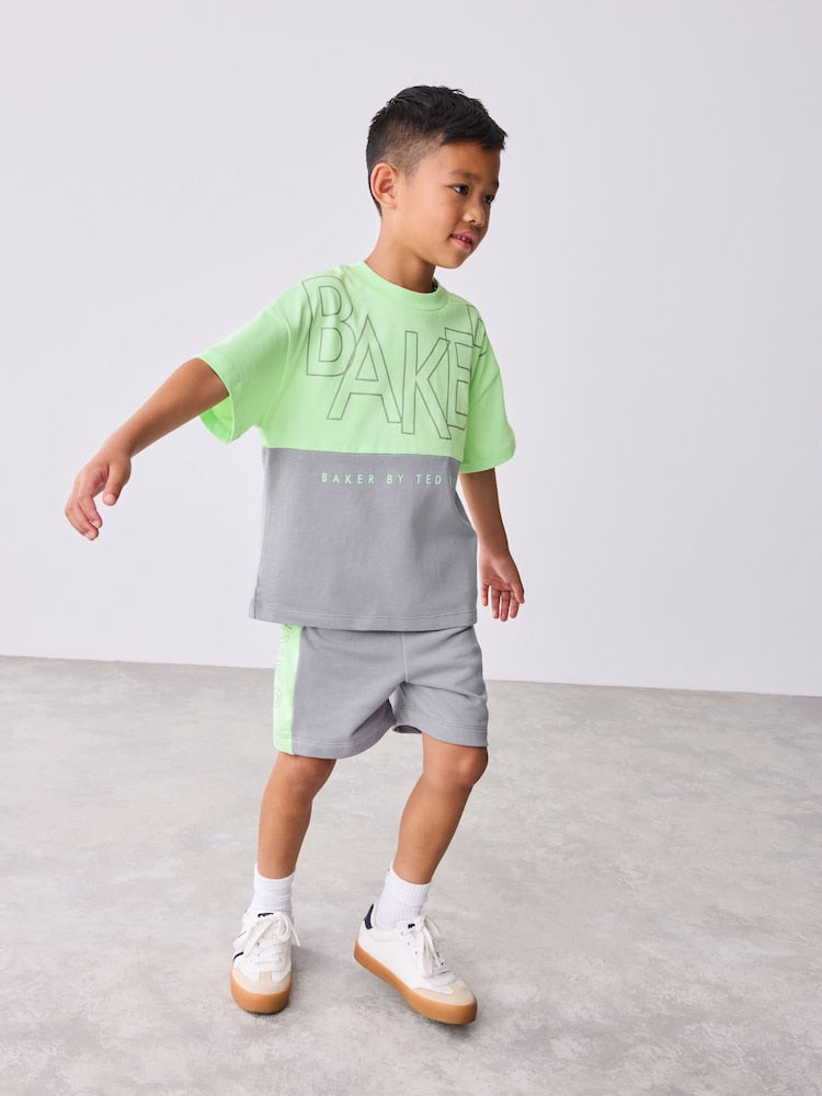 Baker by Ted Baker Green/Grey Colourblock T-Shirt and Shorts Set