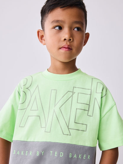Baker by Ted Baker Green/Grey Colourblock T-Shirt and Shorts Set