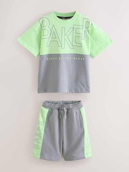 Baker by Ted Baker Green/Grey Colourblock T-Shirt and Shorts Set
