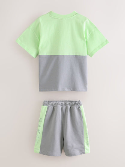 Baker by Ted Baker Green/Grey Colourblock T-Shirt and Shorts Set