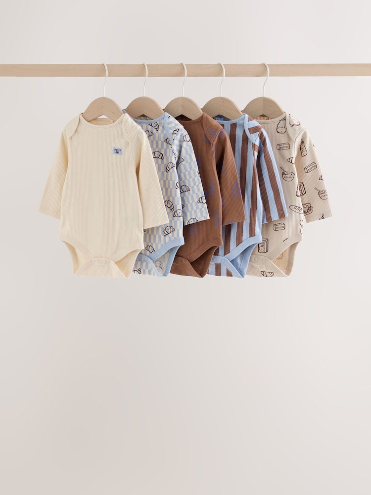 Blue Brunch Long Sleeve Bodysuits 5 Pack - Blue Brunch / 12 - 18 Months (80 - 86cm)