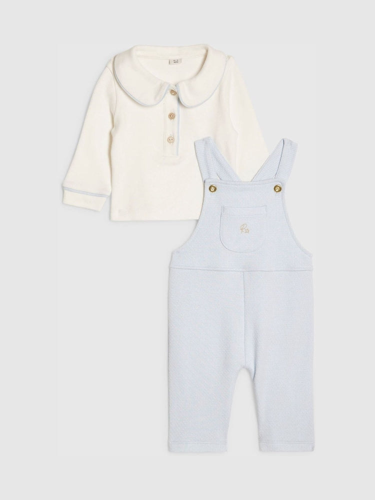 River Island Blue Long Sleeve Polo Shirt &amp; Dungarees Set