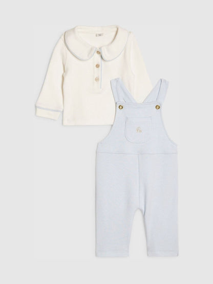 River Island Blue Long Sleeve Polo Shirt &amp; Dungarees Set