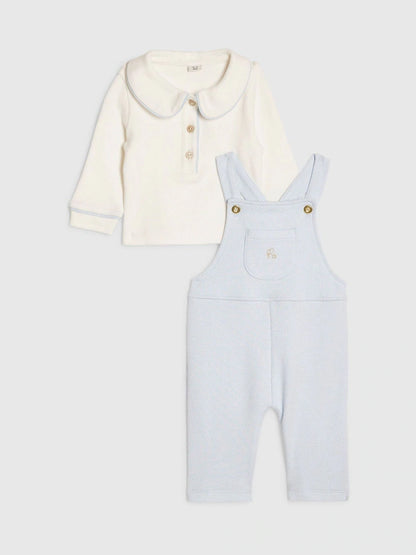 River Island Blue Long Sleeve Polo Shirt &amp; Dungarees Set