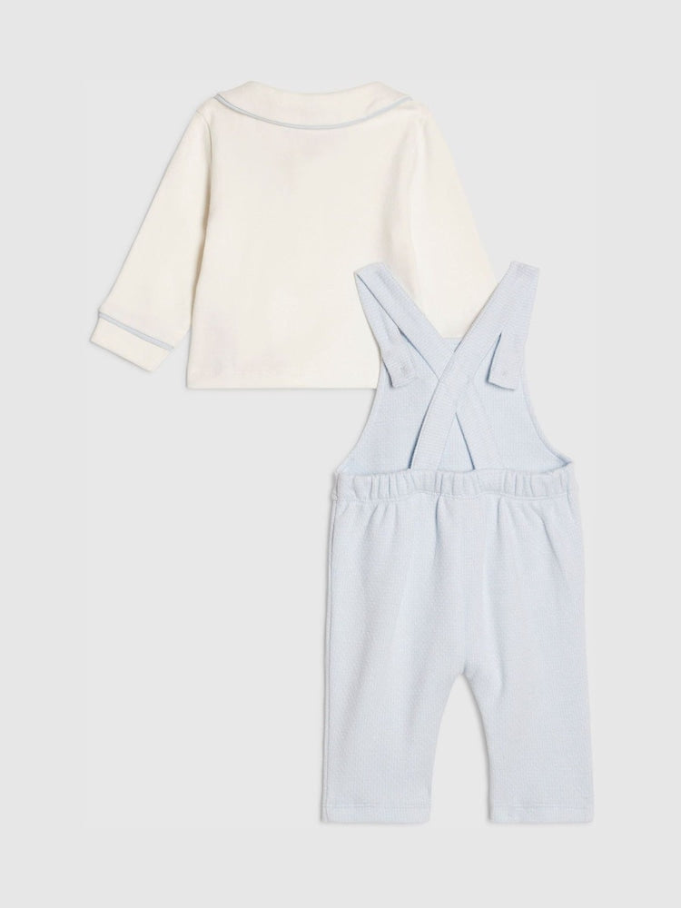 River Island Blue Long Sleeve Polo Shirt &amp; Dungarees Set