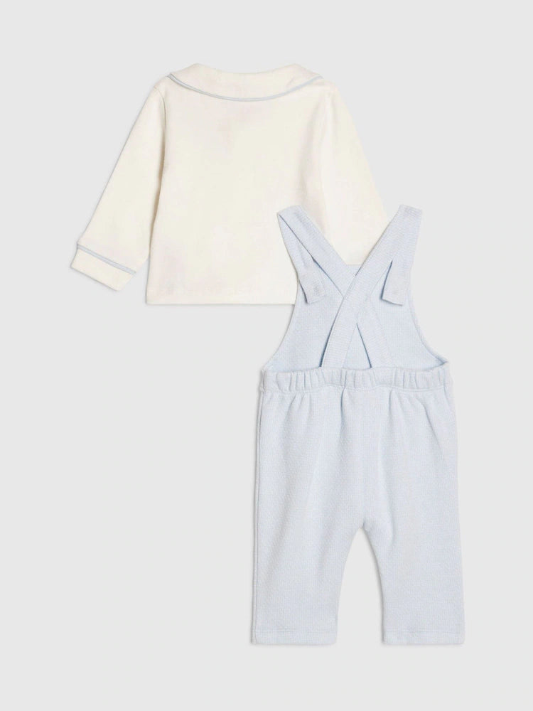River Island Blue Long Sleeve Polo Shirt &amp; Dungarees Set