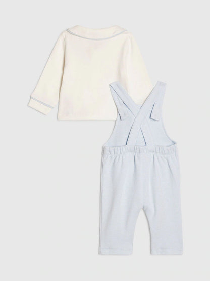 River Island Blue Long Sleeve Polo Shirt &amp; Dungarees Set