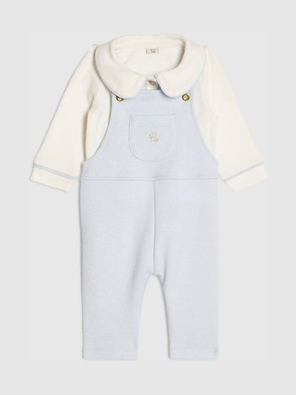 River Island Blue Long Sleeve Polo Shirt &amp; Dungarees Set