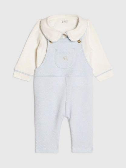 River Island Blue Long Sleeve Polo Shirt &amp; Dungarees Set