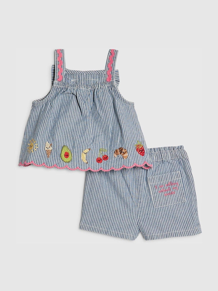 River Island Blue Stripe Fruits Abbie Rosie Cami Top &amp; Shorts Set