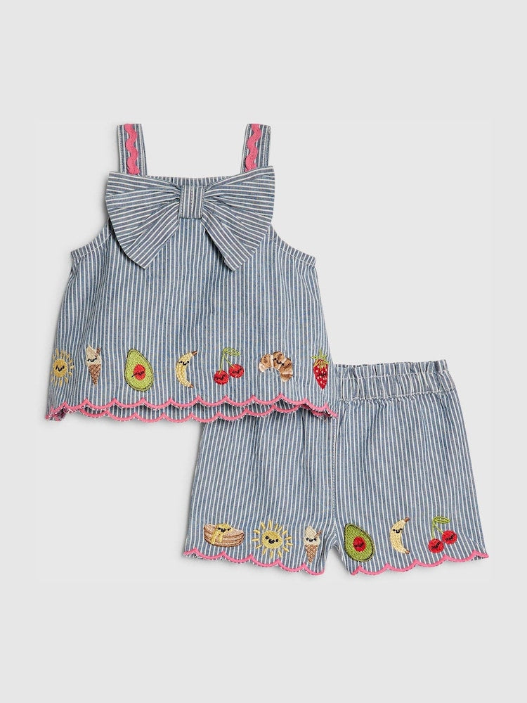 River Island Blue Stripe Fruits Abbie Rosie Cami Top &amp; Shorts Set